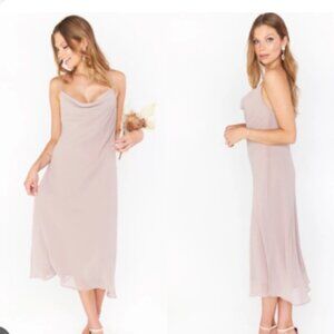 Show Me Your Mumu Verona Cowl Midi Dress Soft Beige Chiffon Size Small